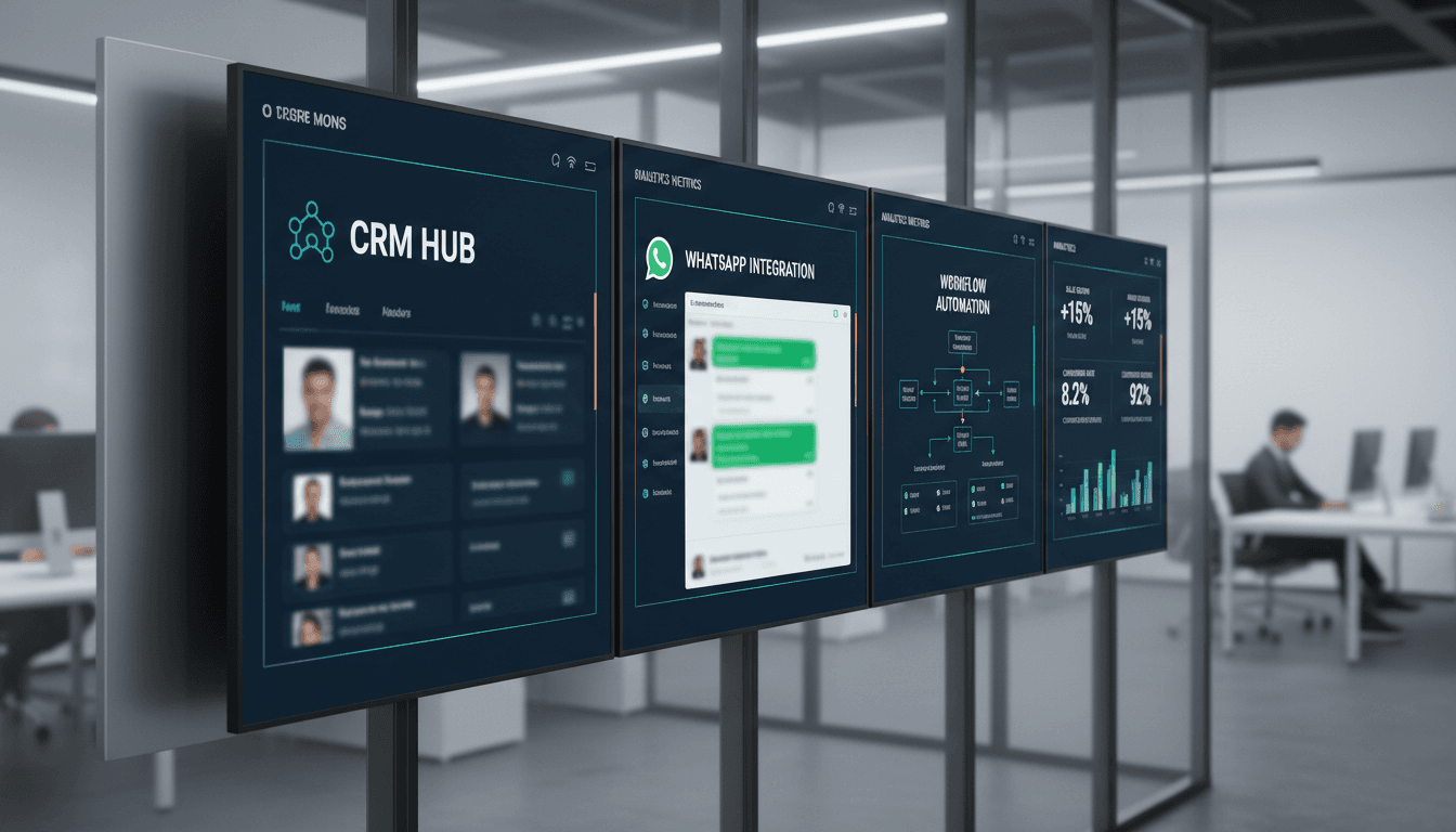 SortedBusiness operational systems dashboard showing CRM, customer communication, workflow automation, and analytics interfaces